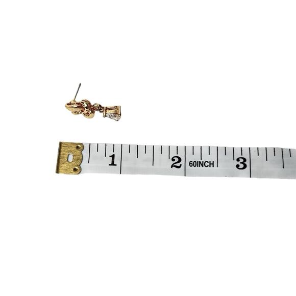 Rhinestone Dangle Earrings Teardrop Bright Clear Sparkle Shiny Gold Tone Post - Picture 9 of 9